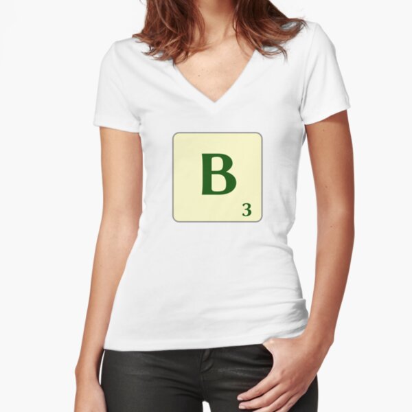 Ficha de Scrabble de la B de 3 puntos Camiseta entallada de cuello en V
