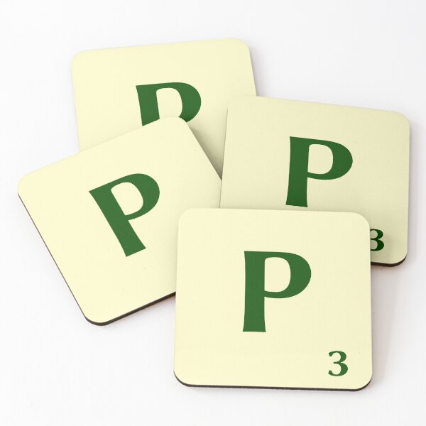 Ficha de Scrabble de la P de 3 puntos Posavasos (lote de 4)