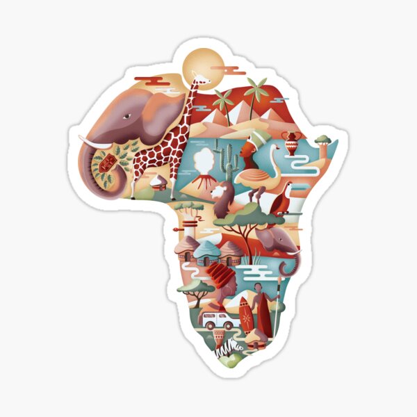 African map wildlife & culture collage Sticker