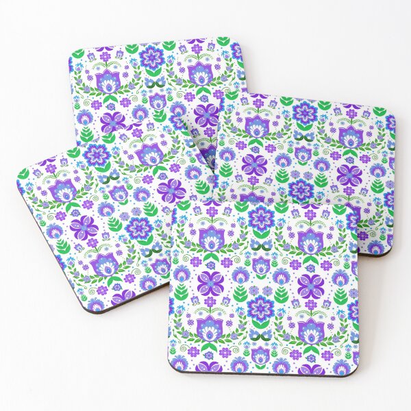 Item preview, Festive Folk Art Flowers on White designed and sold by KrisInStitches.