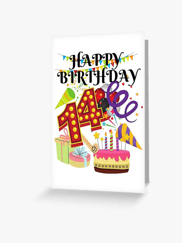 happy-birthday-party-scene-celebration-happy-14th-birthday-greeting-card-for-sale-by-r-b-chrystal-redbubble