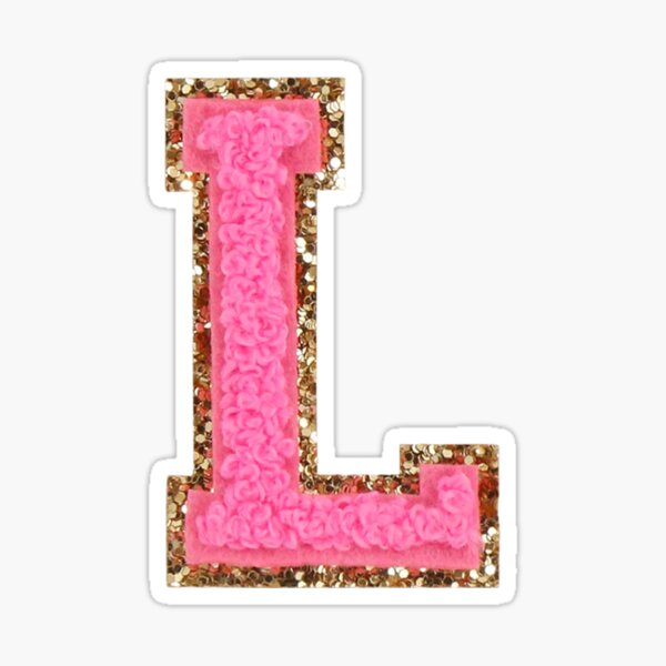 L - Bubblegum Glitter Varsity Letter Patches Sticker for Sale by Monograms  Ultd