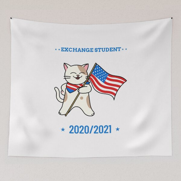Item preview, Exchange Student 2020/2021 Cat Holding American Flag designed and sold by clara steines.