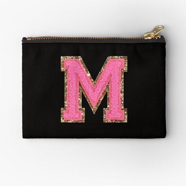 M - Bubblegum Glitter Varsity Letter Patches Zipper Pouch