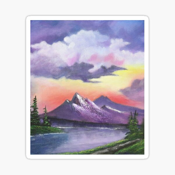 Bob Ross Inspired Sunset Landscape Sticker