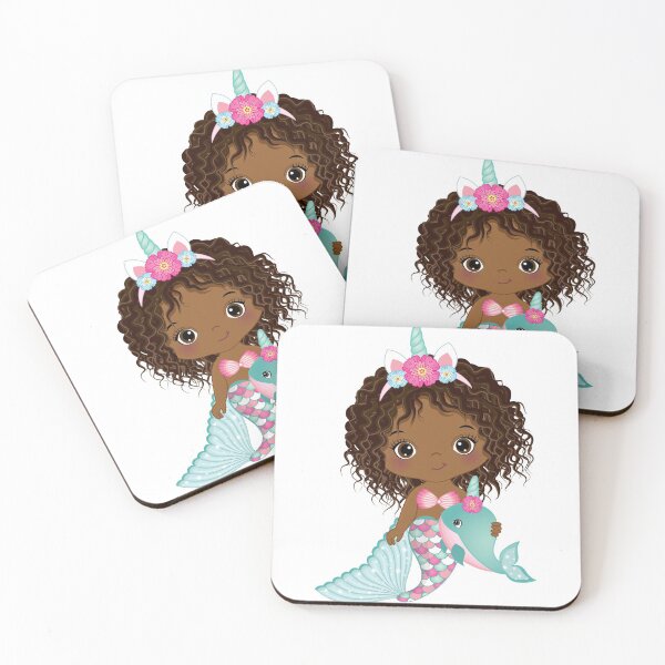 Aperçu de l'œuvre Petite sirène licorne afro-américaine mignonne créée et vendue par CreativeMill.
