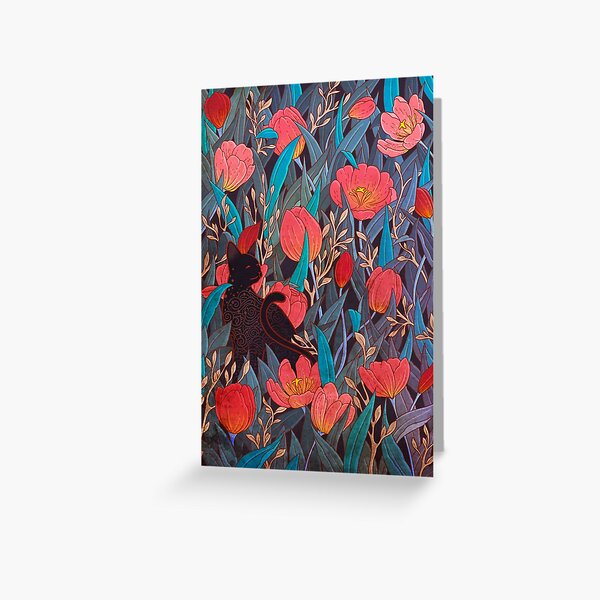 Item preview, Black cat and tulips designed and sold by Syntetyc.