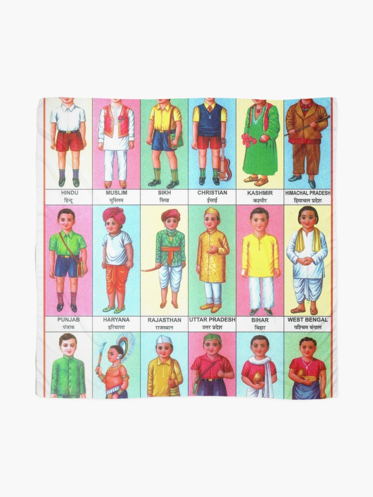 Illustrated Chart From India CHILDREN OF INDIA Rare Vintage High Quality  Scarf