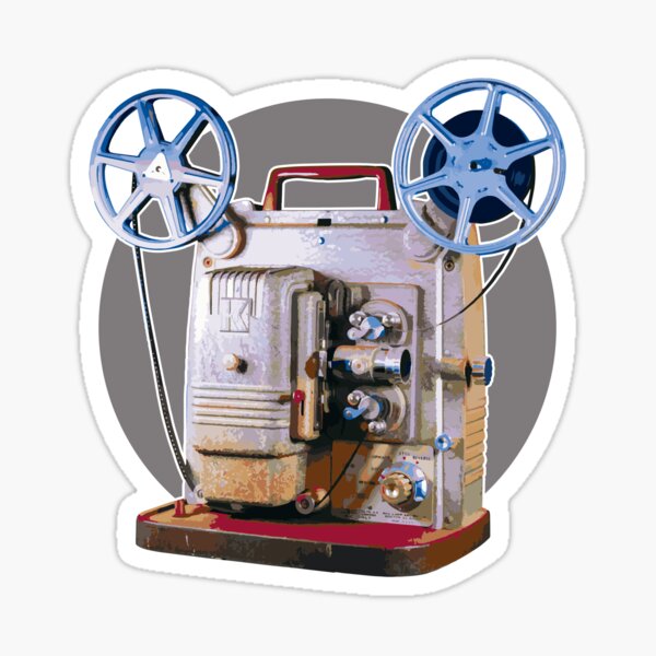 Vintage 8MM Home Movie Cameras: Retro Keystone 8MM Home Movie Projector on Gray Circle Sticker