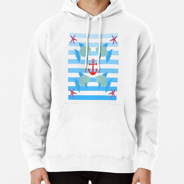 Item preview, Fish And Anchor Blue Stripe. Fun Nautical Print designed and sold by Issie Alexander.