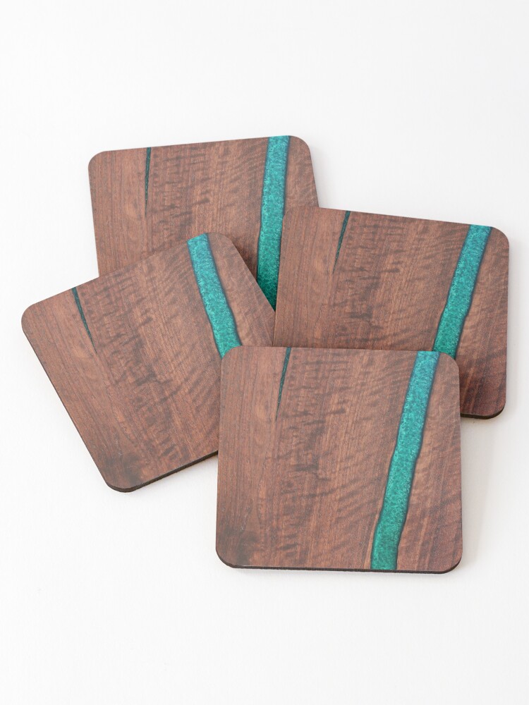 Epoxy and Wood River Table Coaster Set Wood Coaster Drink Coasters