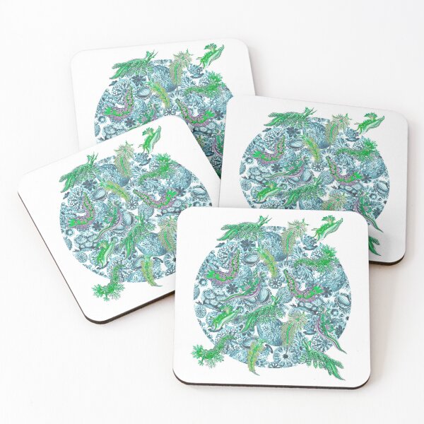 Item preview, Ernst Haeckel Green Hued Nudibranch over Cerulean Sea Squirts  designed and sold by aimeewilson.