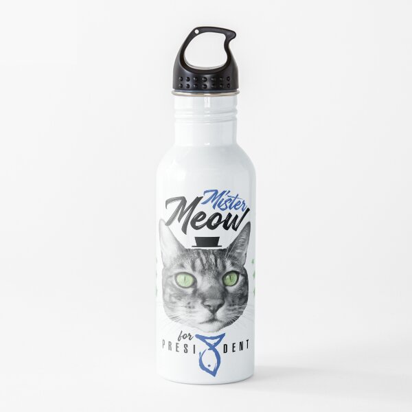 Mister Meow for president, chat en cravate avec chapeau, noir et blanc Gourde