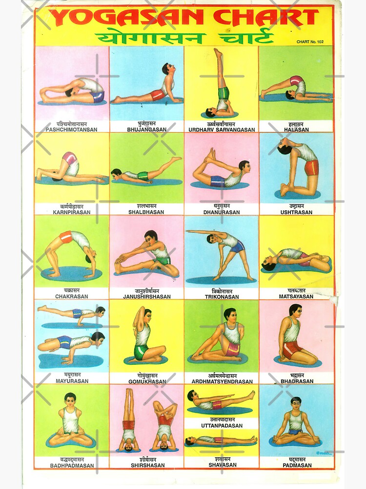  Vintage Illustrated Chart From India YOGASAN YOGA POSTURES YOGA 