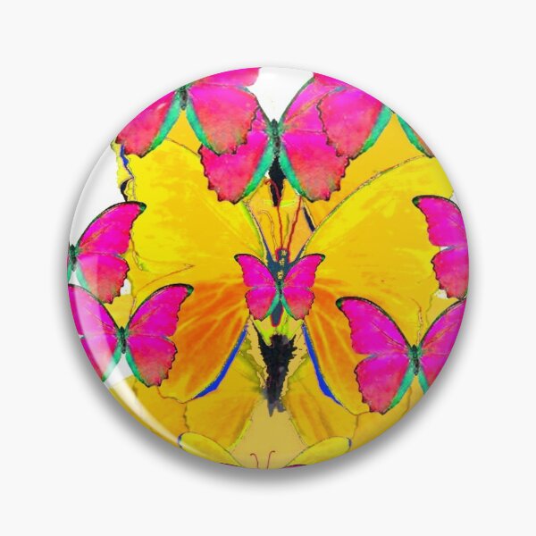 Item preview, CONTEMPORY FUCHSIA BUTTERFLIES ON  YELLOW ABSTRACT ART PATTERNS designed and sold by sharlesart.