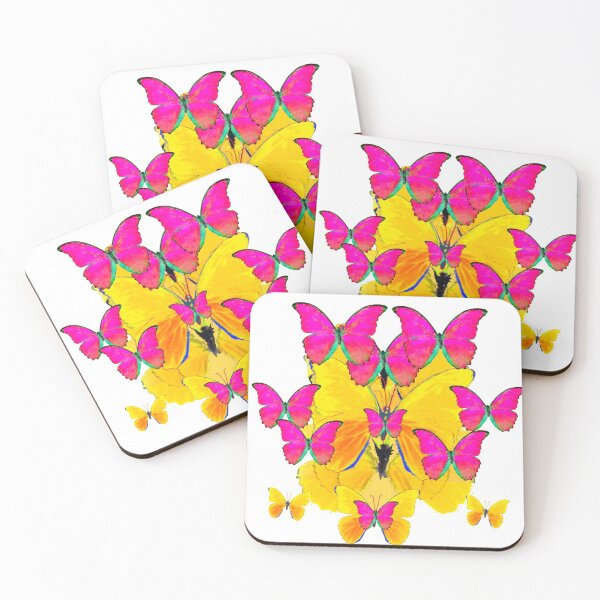 Item preview, CONTEMPORY FUCHSIA BUTTERFLIES ON  YELLOW ABSTRACT ART PATTERNS designed and sold by sharlesart.