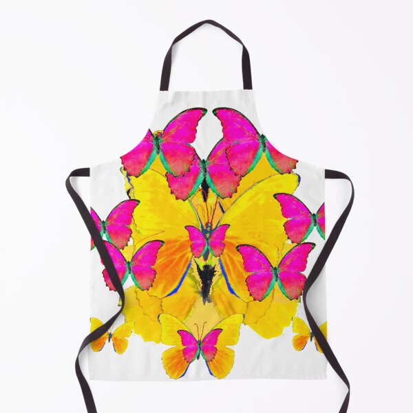 Item preview, CONTEMPORY FUCHSIA BUTTERFLIES ON YELLOW ABSTRACT ART PATTERNS designed and sold by sharlesart.