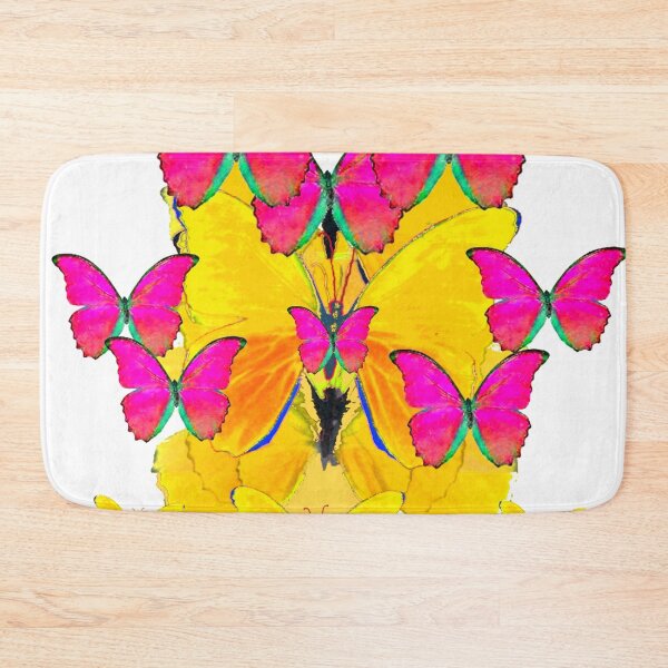 Item preview, CONTEMPORY FUCHSIA BUTTERFLIES ON  YELLOW ABSTRACT ART PATTERNS designed and sold by sharlesart.