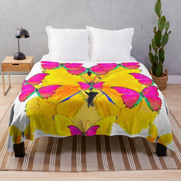 Item preview, CONTEMPORY FUCHSIA BUTTERFLIES ON  YELLOW ABSTRACT ART PATTERNS designed and sold by sharlesart.