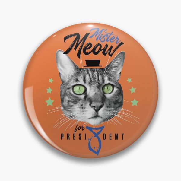 Item preview, Mister Meow for president, cat in tie with hat, black and white, orange background designed and sold by courbebleue.