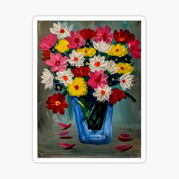 Some abstract mixed flowers in a metallic vase  Sticker