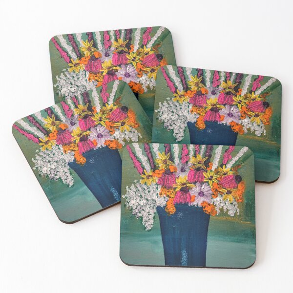 Item preview, Some abstract mixed flowers in a metallic vase  designed and sold by kkartwork.