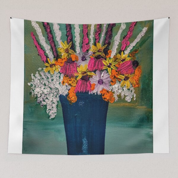 Item preview, Some abstract mixed flowers in a metallic vase  designed and sold by kkartwork.
