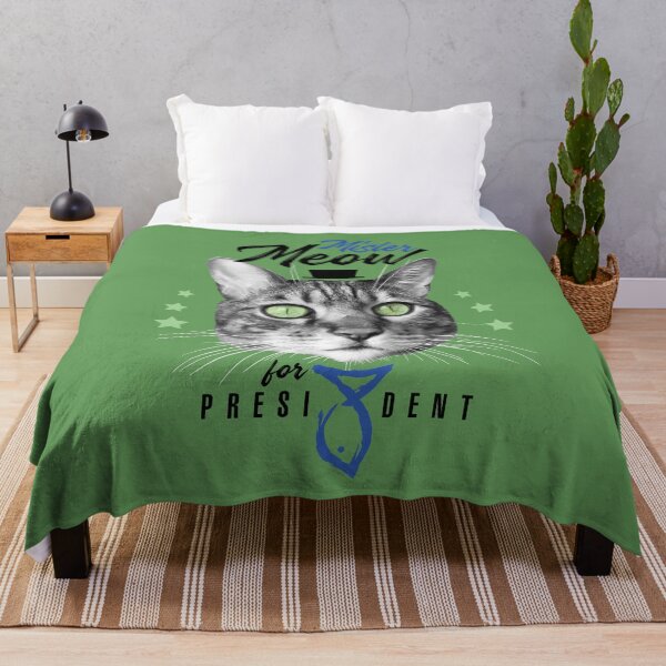 Item preview, Mister Meow for president, cat in tie with hat, black and white, green background designed and sold by courbebleue.