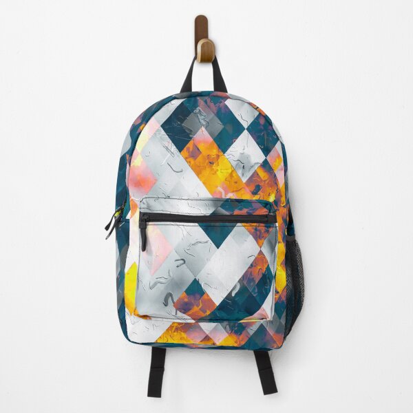 Item preview, geometric pixel square pattern abstract background in blue orange brown designed and sold by Mrvell.