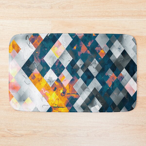 Item preview, geometric pixel square pattern abstract background in blue orange brown designed and sold by Mrvell.
