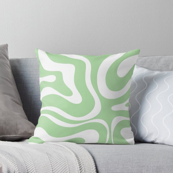 Aperçu de l'œuvre Carré de motif abstrait tourbillon liquide rétro moderne en vert menthe et blanc créée et vendue par kierkegaard.
