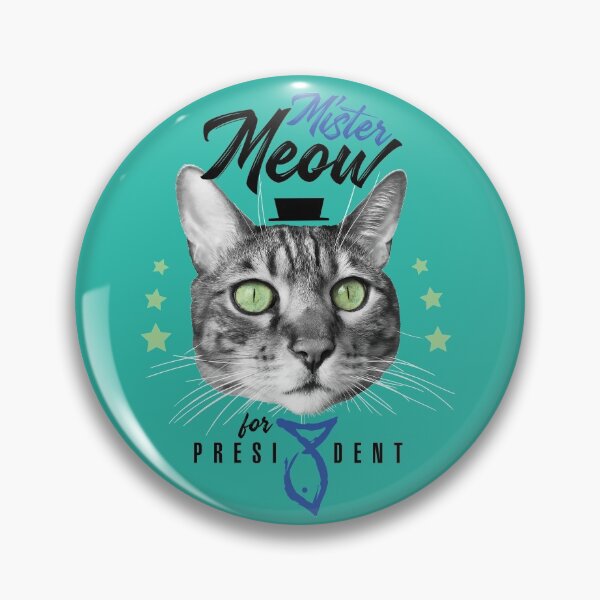 Item preview, Mister Meow for president, cat in tie with hat, black and white, turquoise background designed and sold by courbebleue.