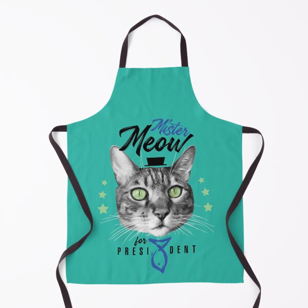 Item preview, Mister Meow for president, cat in tie with hat, black and white, turquoise background designed and sold by courbebleue.