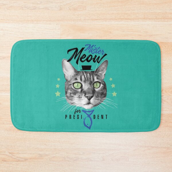 Item preview, Mister Meow for president, cat in tie with hat, black and white, turquoise background designed and sold by courbebleue.