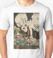 Utagawa Kuniyoshi - Mitsukuni And The Skeleton Spectermid 1840. Man portrait: mask, face, man , samurai , hero, costume, kimono, tattoos , sport, skeleton, macho Unisex T-Shirt