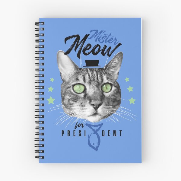 Item preview, Mister Meow for president, cat in tie with hat, black and white, blue background designed and sold by courbebleue.