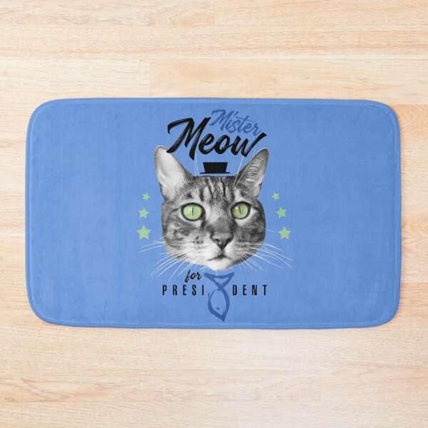 Item preview, Mister Meow for president, cat in tie with hat, black and white, blue background designed and sold by courbebleue.
