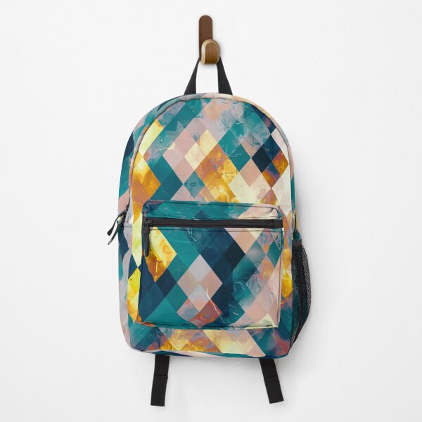 Item preview, geometric pixel square pattern abstract background in blue brown orange designed and sold by Mrvell.