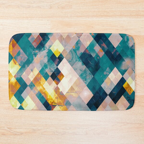 Item preview, geometric pixel square pattern abstract background in blue brown orange designed and sold by Mrvell.