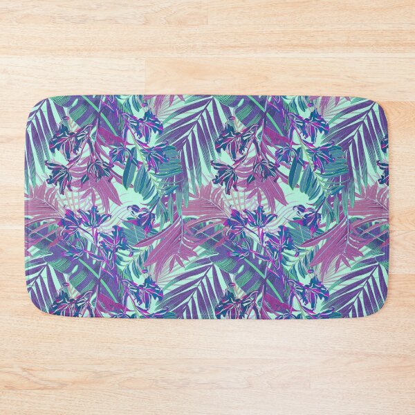 Item preview, Seamless pattern with neon orchids and psychedelic purple tropical foliage designed and sold by ANAKOTO.