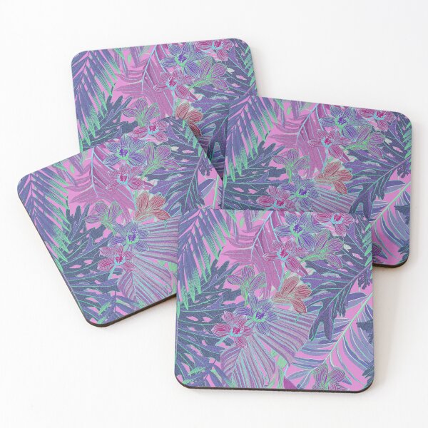 Item preview,  Seamless pattern with neon orchids and psychedelic purple tropical foliage designed and sold by ANAKOTO.