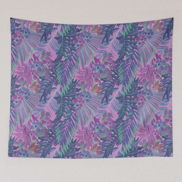 Item preview,  Seamless pattern with neon orchids and psychedelic purple tropical foliage designed and sold by ANAKOTO.