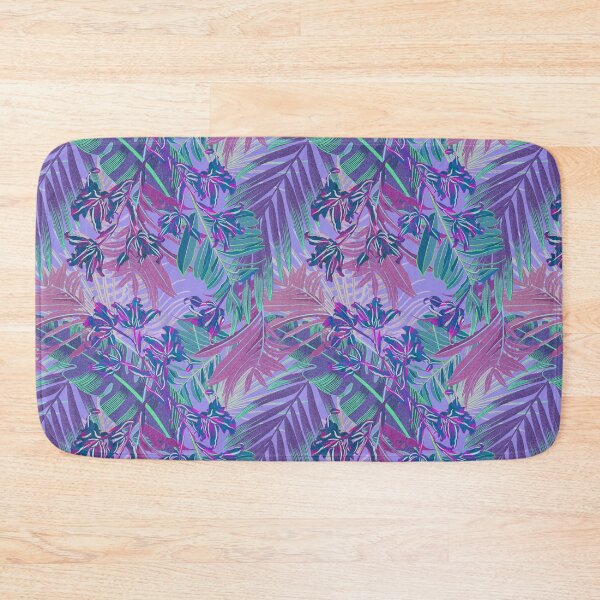 Item preview, Seamless pattern with neon orchids and psychedelic purple tropical foliage designed and sold by ANAKOTO.