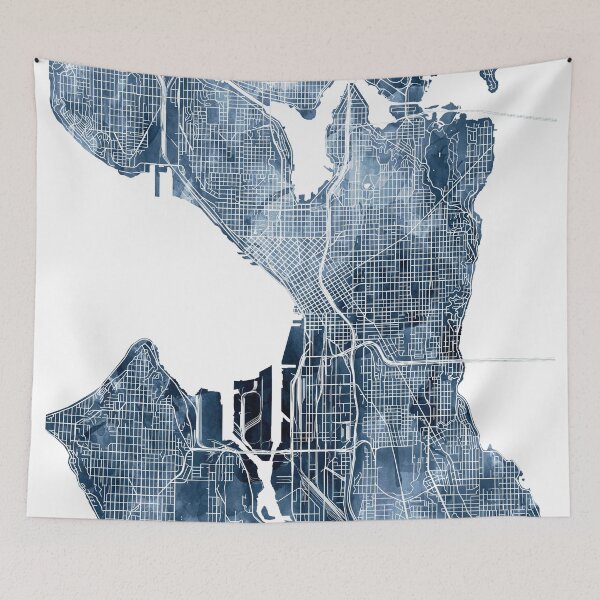 Item preview, Seattle Map Watercolor Navy Blue by Zouzounio Art designed and sold by zouzounioart.
