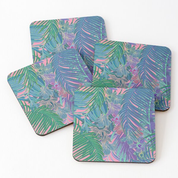 Item preview, Seamless pattern with neon orchids and psychedelic purple tropical foliage designed and sold by ANAKOTO.