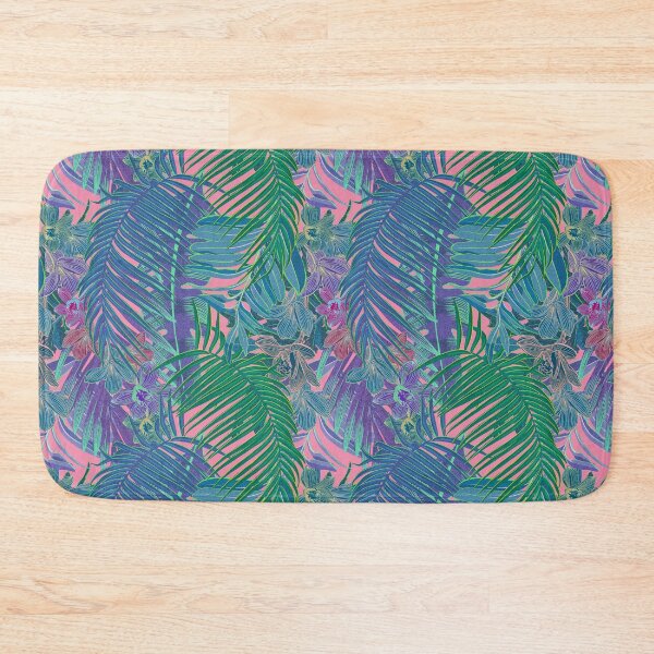 Item preview, Seamless pattern with neon orchids and psychedelic purple tropical foliage designed and sold by ANAKOTO.