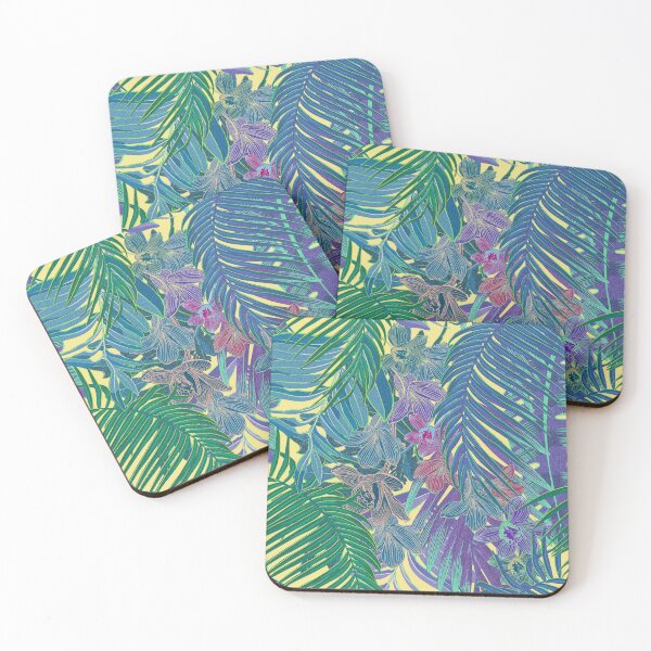 Item preview, Seamless pattern with neon orchids and psychedelic purple tropical foliage designed and sold by ANAKOTO.