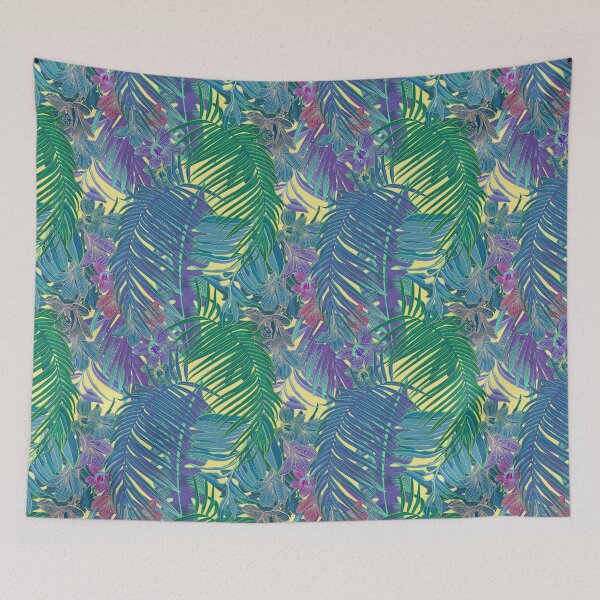 Item preview, Seamless pattern with neon orchids and psychedelic purple tropical foliage designed and sold by ANAKOTO.