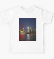 A view of the Pudong pearl tower and skyline at night; Changhai, China Kids Tee