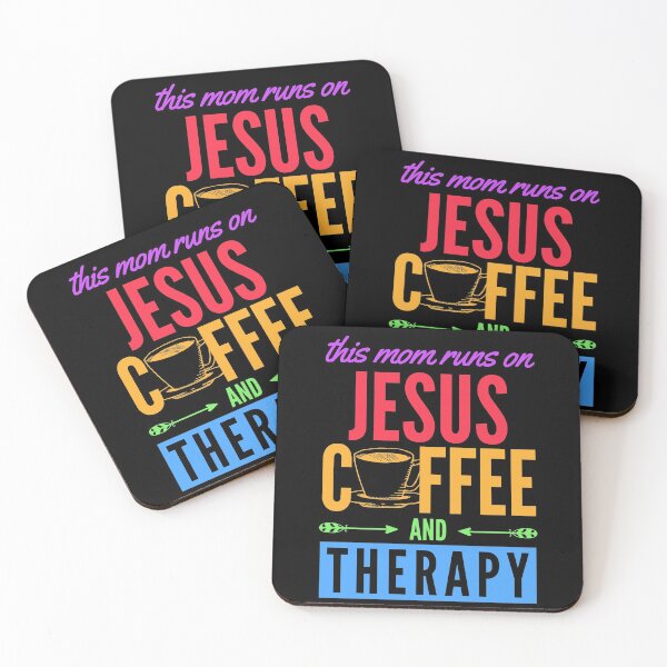 Item preview, This Mom Runs on Jesus Coffee and Therapy Mom Life Mental Health Awareness Typography  designed and sold by sinceanna.